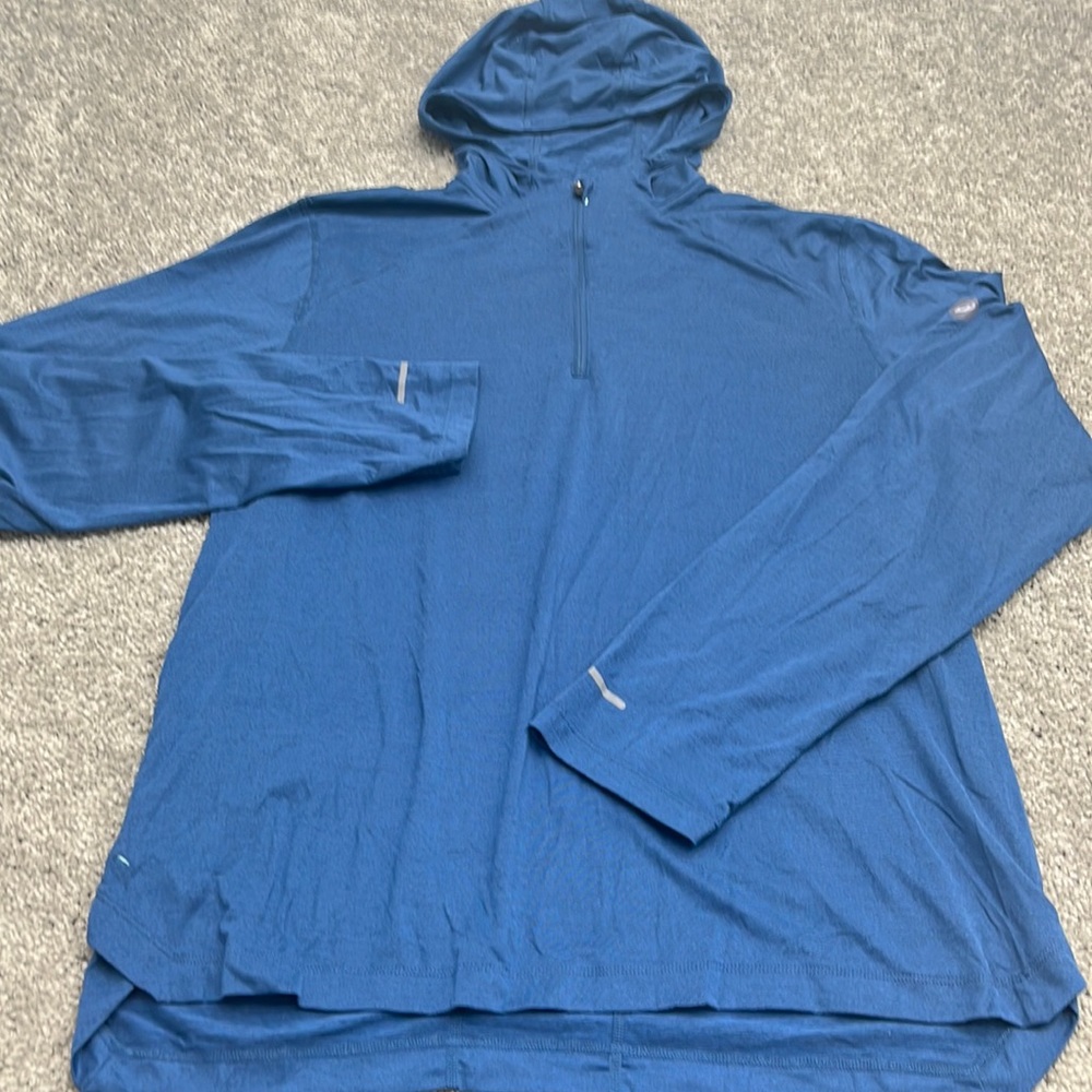 Asics Blue Running Athletic Knit Hoodie Hooded Pullover Shirt Men’s XL